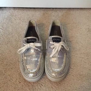 Silver embellished Sperry shoes